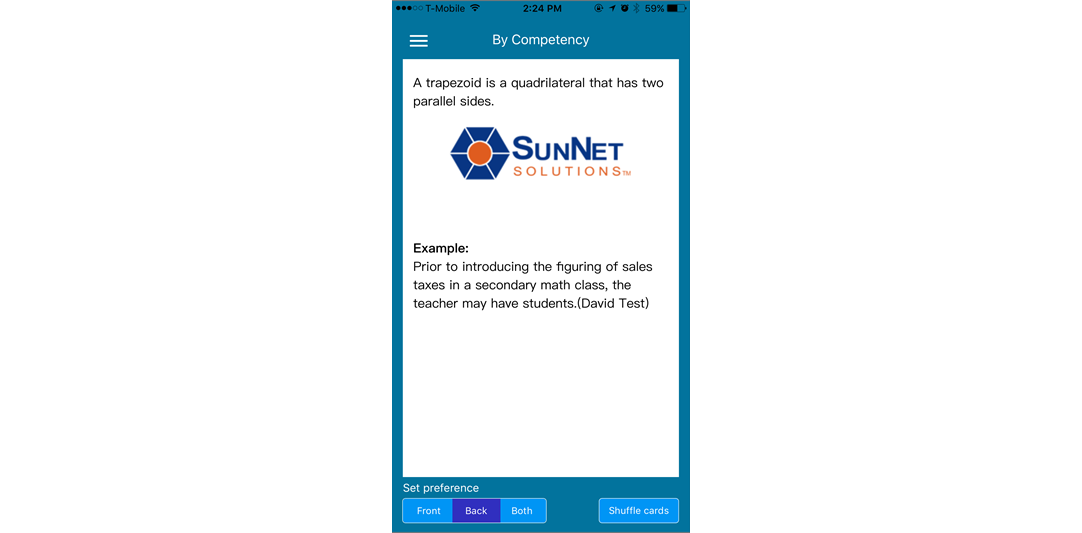 Flashcards mobile app developed by SunNet Solutions.